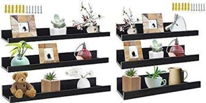 16 inch + 24 inch black wall mounted floating shelves set of 3