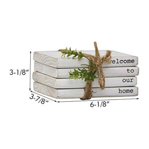 Parisloft Welcome to Our Home Decorative Faux Book Stack Decor, Small Home Decor Tied with Twine and Greenery, Farmhouse Sign for Tray, Coffee Table, Shelf, or Mantel,White
