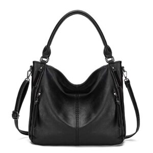kl928 purses for women shoulder handbag top handle hobo tote bags, pu leather (black-2)