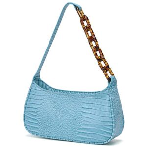 stylish classic clutch purse shoulder bag tote handbag with zipper closure for women (blue)