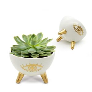 sls supply flora gold evil eye ring bowl, modern table top planter and ceramic jewelry dish, small decorative bowl, chic table key holder for coins and other trinkets