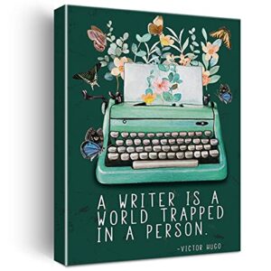 writer wall art a writer is a world trapped in a person canvas painting prints for home wall decor framed reading books artwork gifts(12×15 inch)