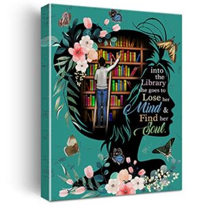 books wall art into the library canvas painting prints for home wall decor framed reading books artwork book lover gifts(12×15 inch)