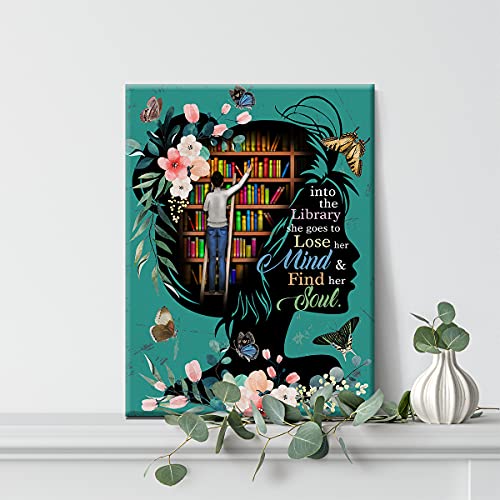 Books Wall Art into the Library Canvas Painting Prints for Home Wall Decor Framed Reading Books Artwork Book Lover Gifts(12x15 Inch)