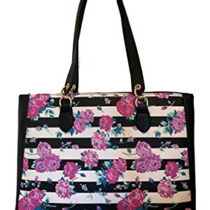 Luv Betsey By Betsey Johnson Lbbrianne Striped Floral Black Trimmed Exterior Front Snap Pocket Shoulder Bag