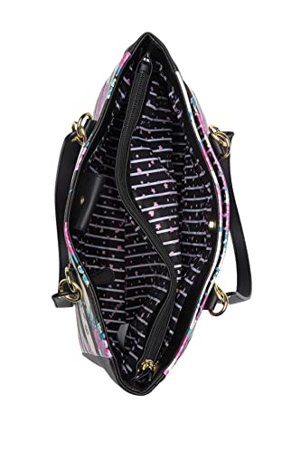 Luv Betsey By Betsey Johnson Lbbrianne Striped Floral Black Trimmed Exterior Front Snap Pocket Shoulder Bag