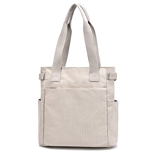 Women’s Lightweight Canvas Tote Purse with Zipper and Pockets for Work School Shoulder Bags