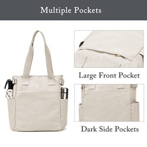 Women’s Lightweight Canvas Tote Purse with Zipper and Pockets for Work School Shoulder Bags