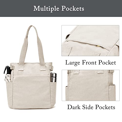 Women’s Lightweight Canvas Tote Purse with Zipper and Pockets for Work School Shoulder Bags