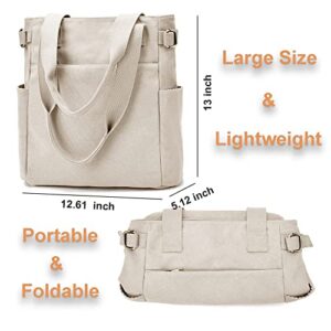 Women’s Lightweight Canvas Tote Purse with Zipper and Pockets for Work School Shoulder Bags