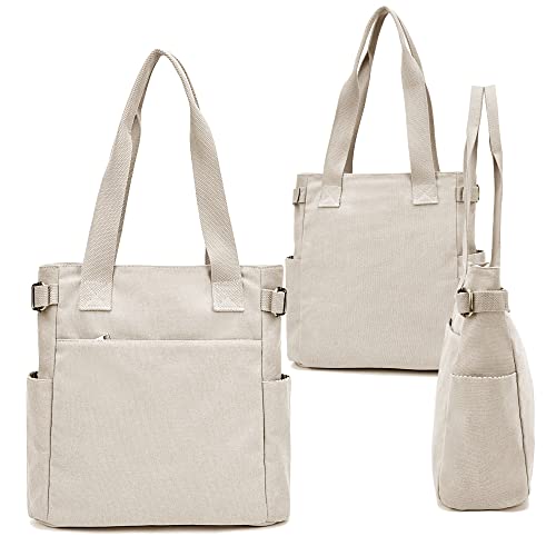 Women’s Lightweight Canvas Tote Purse with Zipper and Pockets for Work School Shoulder Bags