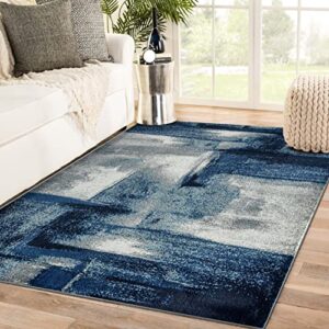 luxe weavers rug – lagos collection 7558 modern abstract – stain resistant area rug/navy 8’ x 10’