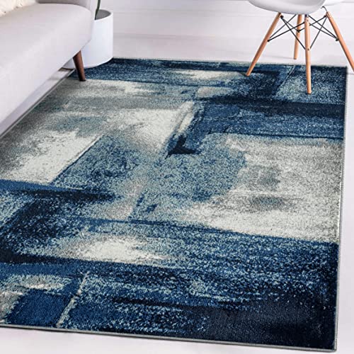 LUXE WEAVERS Rug - Lagos Collection 7558 Modern Abstract – Stain Resistant Area Rug/Navy 8’ x 10’