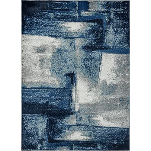 LUXE WEAVERS Rug - Lagos Collection 7558 Modern Abstract – Stain Resistant Area Rug/Navy 8’ x 10’