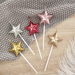 star shaped birthday candle,metallic multicolor 3d design cake candles,creative fun long thin wedding birthday candles set,party supplies,cake decoration (rose gold)