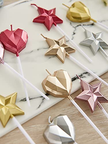 Star Shaped Birthday Candle,Metallic Multicolor 3D Design Cake Candles,Creative Fun Long Thin Wedding Birthday Candles Set,Party Supplies,Cake Decoration (Rose Gold)