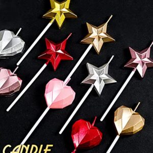 Star Shaped Birthday Candle,Metallic Multicolor 3D Design Cake Candles,Creative Fun Long Thin Wedding Birthday Candles Set,Party Supplies,Cake Decoration (Rose Gold)