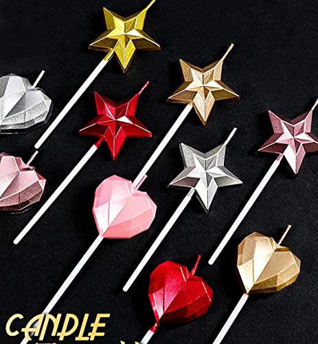 Star Shaped Birthday Candle,Metallic Multicolor 3D Design Cake Candles,Creative Fun Long Thin Wedding Birthday Candles Set,Party Supplies,Cake Decoration (Rose Gold)