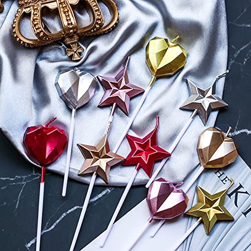 Star Shaped Birthday Candle,Metallic Multicolor 3D Design Cake Candles,Creative Fun Long Thin Wedding Birthday Candles Set,Party Supplies,Cake Decoration (Rose Gold)