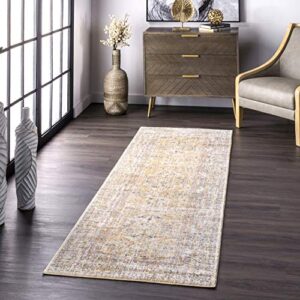 nuloom jacquie vintage floral runner rug, 2′ 8″ x 8′, gold