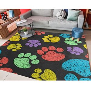 ALAZA Colorful Paw Print Footprint Animal Non Slip Area Rug 5' x 7' for Living Dinning Room Bedroom Kitchen Hallway Office Modern Home Decorative