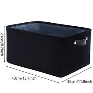 FENQDOOU Large Velvet Storage Bins, Storage Baskets with Sturdy Handles,Collapsible 3 pack Storage Box Suitable for Home ,Closet,Office ,Nursery, Shelf, Toys 15.7x11.8x8.2 inches(Black)