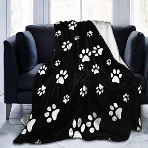 ahuahua white black paw print micro fleece throw blanket ultra-soft throws for bedding couch sofa 50″ x40