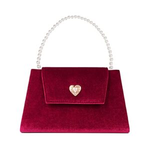mulian lily women velvet clutch purse pearl top handle handbag classic wedding party prom evening bag burg m528