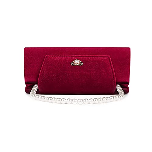 Mulian LilY Women Velvet Clutch Purse Pearl Top Handle Handbag Classic Wedding Party Prom Evening Bag Burg M528