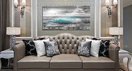 Framed Wall Art Canvas Ocean Decor Beach Theme Bedroom Large Sunset Blue Ocean Waves Seagulls Panels for Interior Bathroom Wall Décor Scenery Bed Dining Room Peel And Stick Decorative 24"x48"