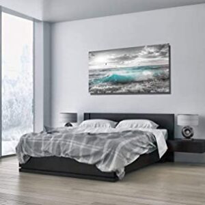 Framed Wall Art Canvas Ocean Decor Beach Theme Bedroom Large Sunset Blue Ocean Waves Seagulls Panels for Interior Bathroom Wall Décor Scenery Bed Dining Room Peel And Stick Decorative 24"x48"