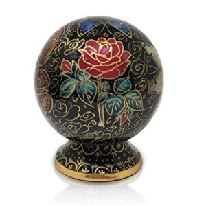 Precious Handicraft Keepsake Butterflies on Rose Floral Globe Style Cremation Urn - 100% Handcrafted Adult Funeral Urn - Solid Affordable Large Urn for Human Ashes, (Black)