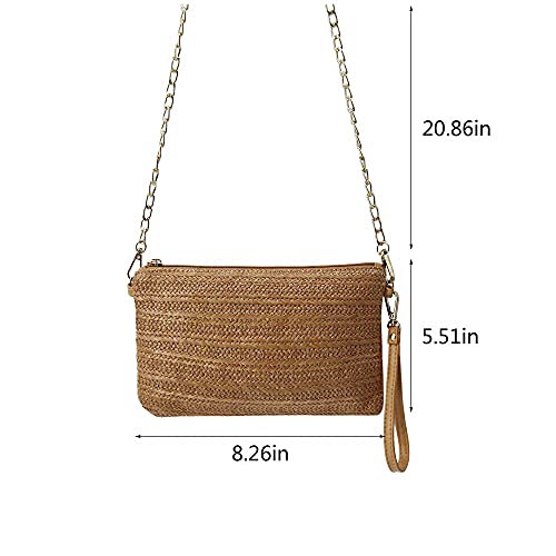 Monanoat Straw Clutch Bag Casual Crossbody Bag Wristlet Clutch Purse Zipper Straw Wallets Envelope Bag
