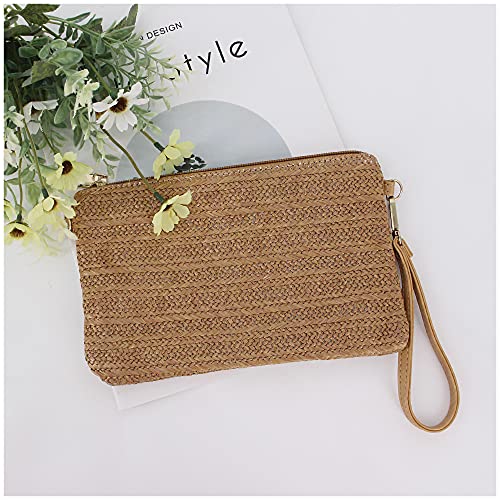 Monanoat Straw Clutch Bag Casual Crossbody Bag Wristlet Clutch Purse Zipper Straw Wallets Envelope Bag