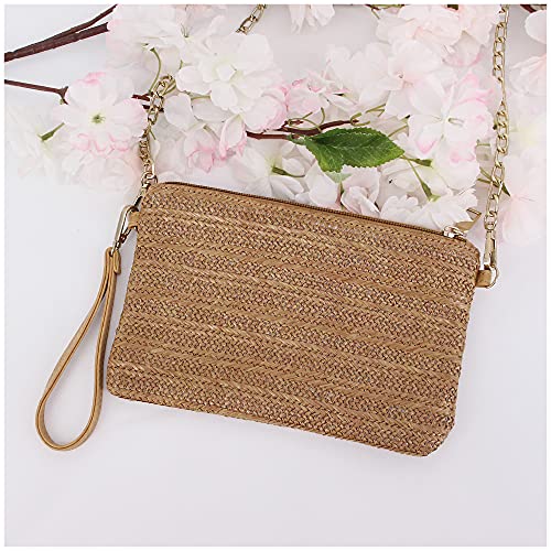 Monanoat Straw Clutch Bag Casual Crossbody Bag Wristlet Clutch Purse Zipper Straw Wallets Envelope Bag