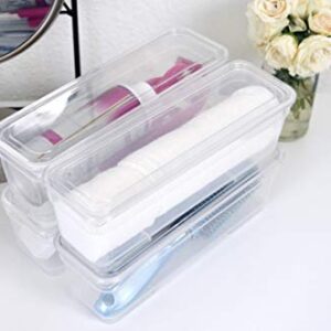 AB Designs Bin Pack, [6] Long Home Organizer Storage Boxes with Lids, Translucent Clear
