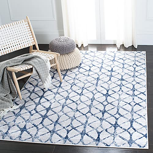 SAFAVIEH Amelia Collection 5'3" x 7'6" Grey / Navy ALA792G Geometric Non-Shedding Living Room Bedroom Dining Home Office Area Rug