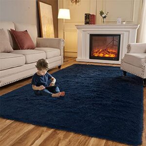 arbosofe fluffy soft area rugs for bedroom living room, navy blue shaggy rugs 5 x 7 feet, carpet for kids room, throw rug for nursery room, fuzzy plush rug for dorm, cute room decor for baby