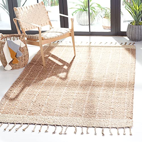 SAFAVIEH Cape Cod Collection 8' x 10' Ivory / Natural CAP846A Handmade Braided Tassel Jute Area Rug