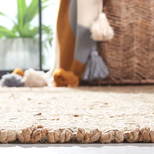 SAFAVIEH Cape Cod Collection 8' x 10' Ivory / Natural CAP846A Handmade Braided Tassel Jute Area Rug