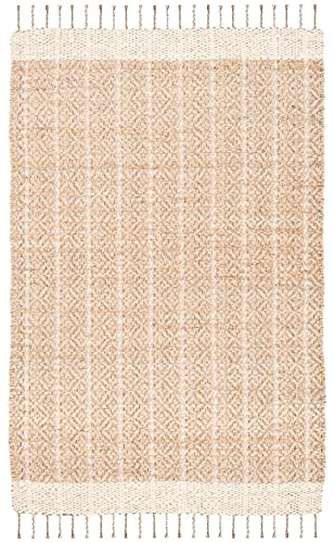 SAFAVIEH Cape Cod Collection 8' x 10' Ivory / Natural CAP846A Handmade Braided Tassel Jute Area Rug