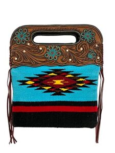 showman saddle blanket handbag w/teal flower motif