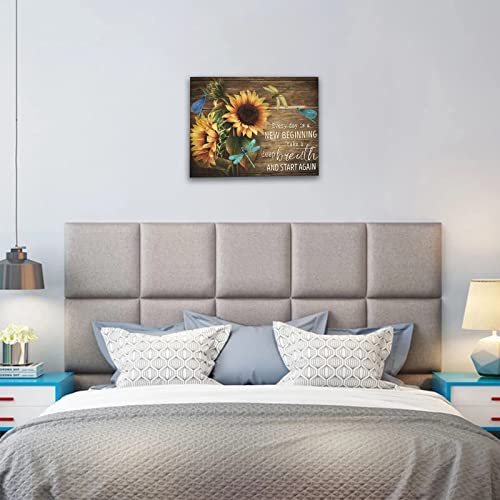 DRAWPRO Rustic Farm Sunflower Wall Art Sunflower Dragonfly Canvas Print Paintings Framed Inspirational Quotes Pictures Modern Home Decor For Living Room Kitchen Bathroom Ready To Hang,12x16 Inch