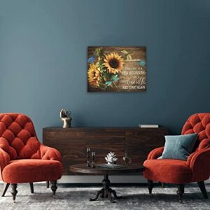 DRAWPRO Rustic Farm Sunflower Wall Art Sunflower Dragonfly Canvas Print Paintings Framed Inspirational Quotes Pictures Modern Home Decor For Living Room Kitchen Bathroom Ready To Hang,12x16 Inch