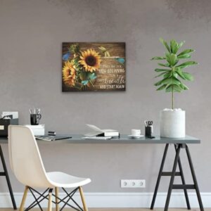 DRAWPRO Rustic Farm Sunflower Wall Art Sunflower Dragonfly Canvas Print Paintings Framed Inspirational Quotes Pictures Modern Home Decor For Living Room Kitchen Bathroom Ready To Hang,12x16 Inch