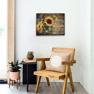 DRAWPRO Rustic Farm Sunflower Wall Art Sunflower Dragonfly Canvas Print Paintings Framed Inspirational Quotes Pictures Modern Home Decor For Living Room Kitchen Bathroom Ready To Hang,12x16 Inch