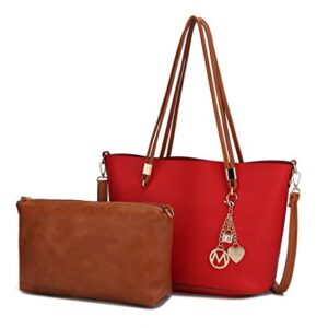 MKF 2-PC Set, Tote Handbag for Women, Satchel Pouch – PU Leather Purse – Crossbody Shoulder Bag Lady Pocketbook Red