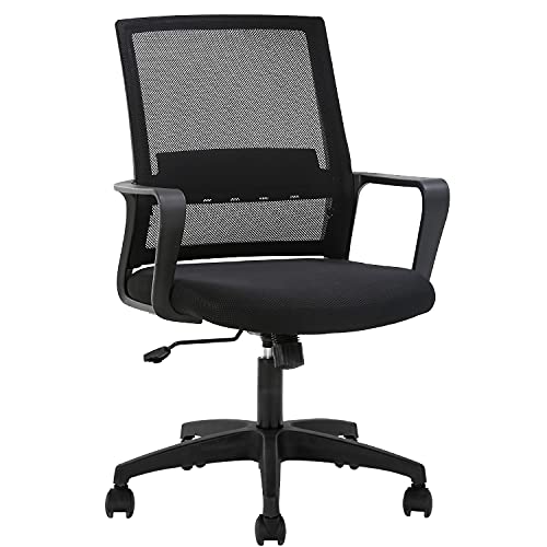 Home Office Chair Ergonomic Desk Chair Mid-Back Mesh Computer Chair Lumbar Support Comfortable Executive Adjustable Rolling Swivel Task Chair with Armrests,Black