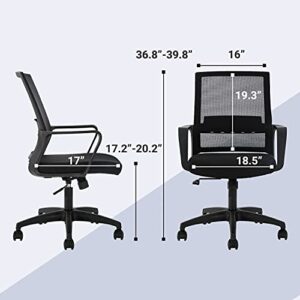 Home Office Chair Ergonomic Desk Chair Mid-Back Mesh Computer Chair Lumbar Support Comfortable Executive Adjustable Rolling Swivel Task Chair with Armrests,Black