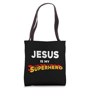 jesus is my superhero funny christian preachers worship gift tote bag